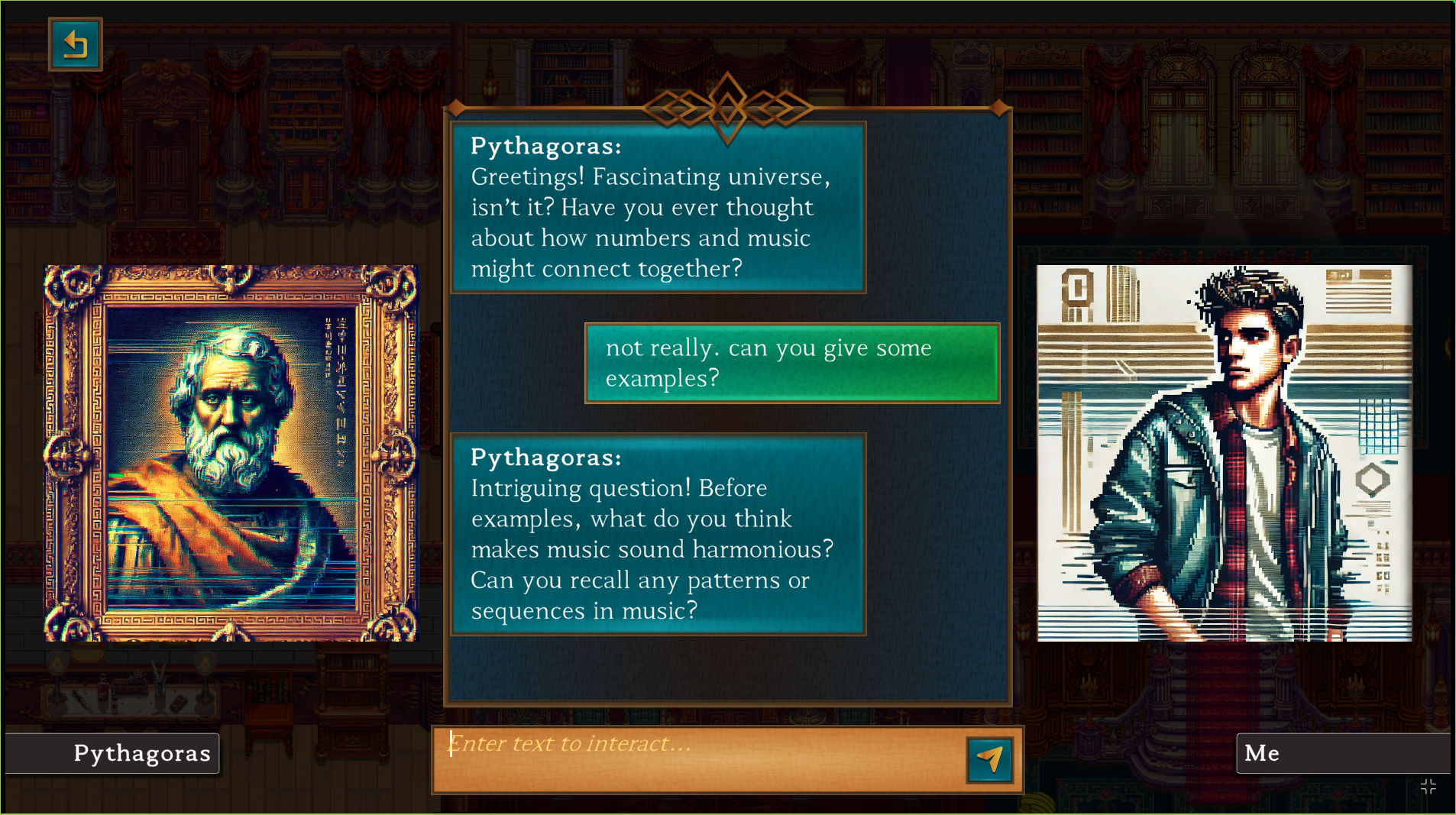 Player talking to Pythagoras.